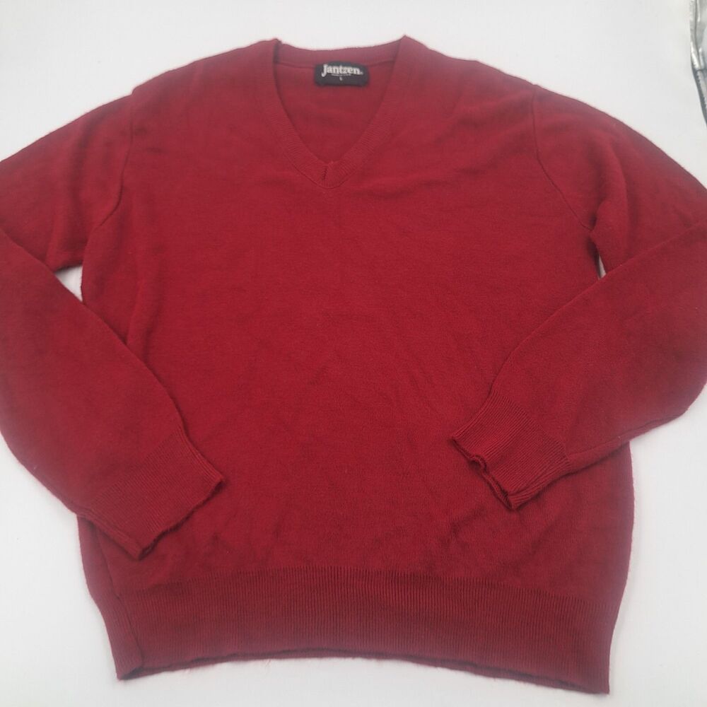 Vintage Jantzen Burgundy Red Vneck Sweater Men Large 100% Orlon Arcylic